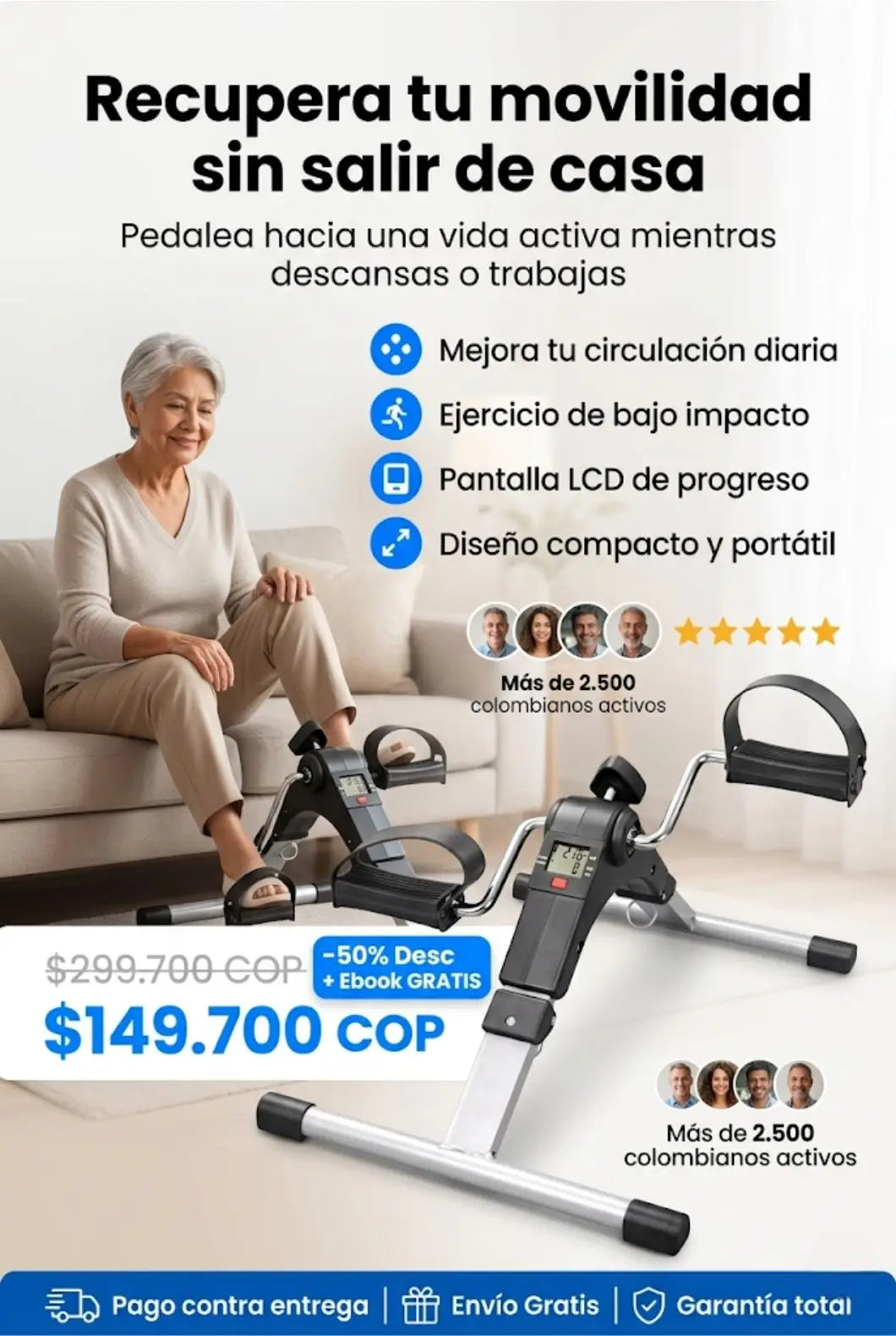 Mini Bicicleta Estatica Pro con Pantalla LCD + Ebook GRATIS: "Guía de Estiramientos para una Vida Activa"