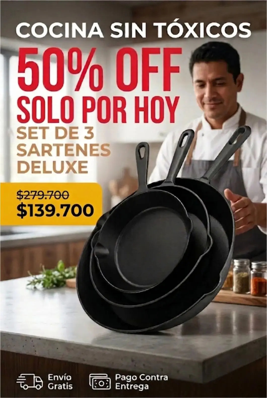 SARTENES DE HIERRO FUNDIDO DELUXE - X 3 PIEZAS