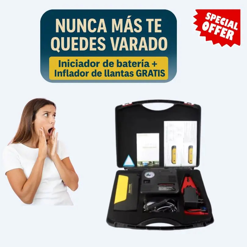 KIT DE EMERGENCIA: ✨ INICIADOR DE BATERÍA + INFLADOR DE LLANTAS ✨ 30% OFF