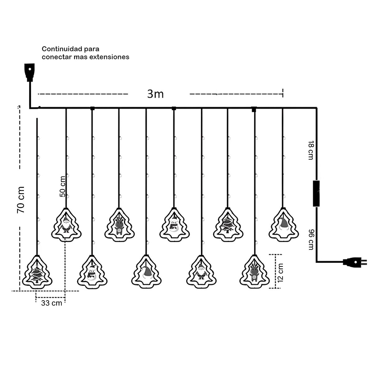 CORTINA DE LUCES LED PREMIUM PARA NAVIDAD 3 METROS