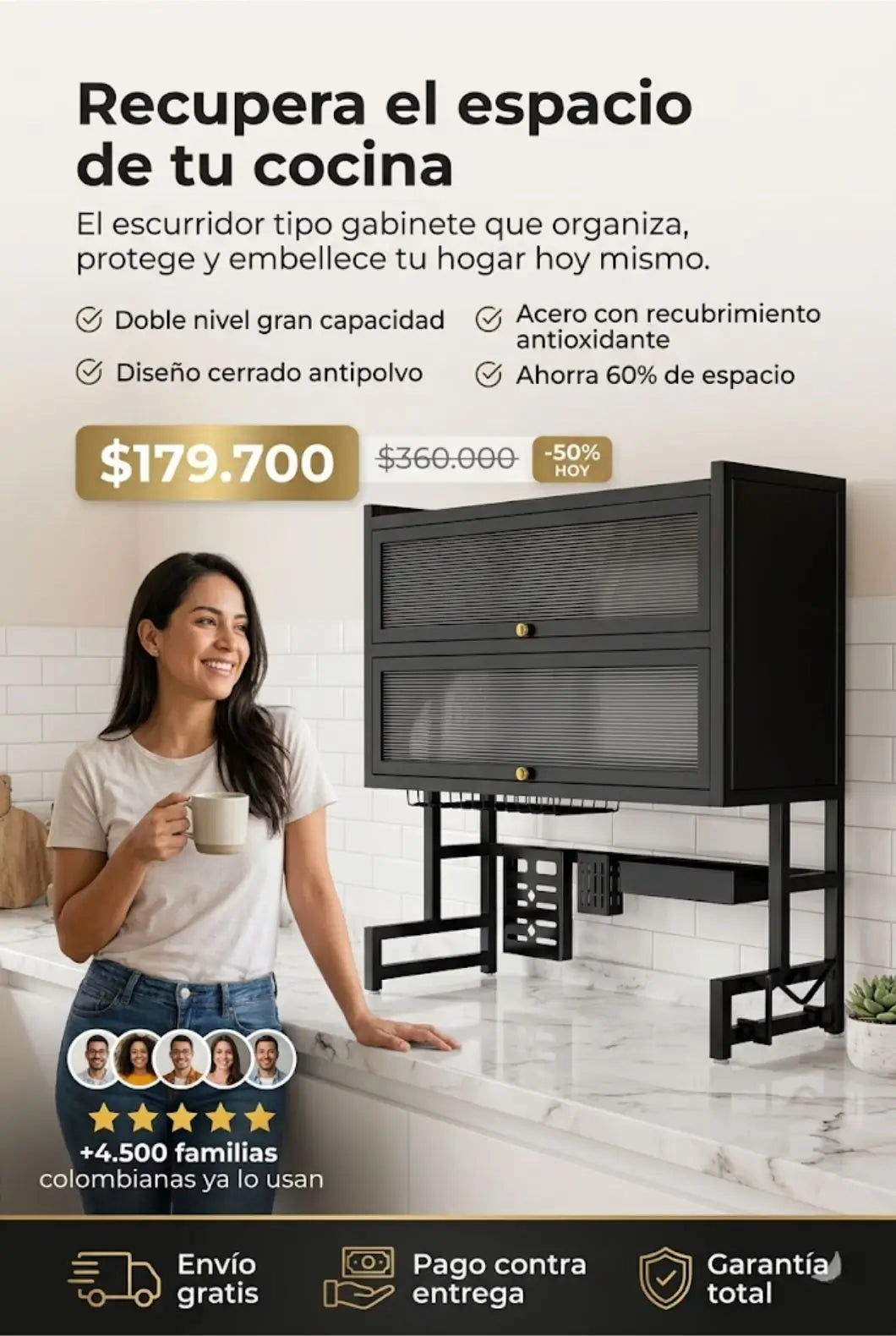 Escurridor de Platos de 2 Niveles con Tapa