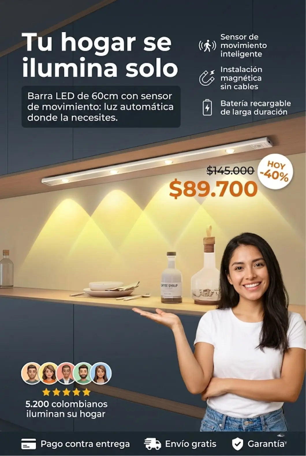 Barra luz con sensor de movimiento. Oferta 40%