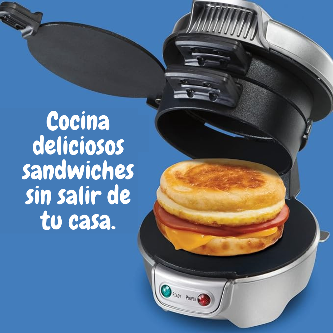 ¡MINI MÁQUINA SANDWICH-BURGER! En solo 5 minutos, tendrás tu comida lista.